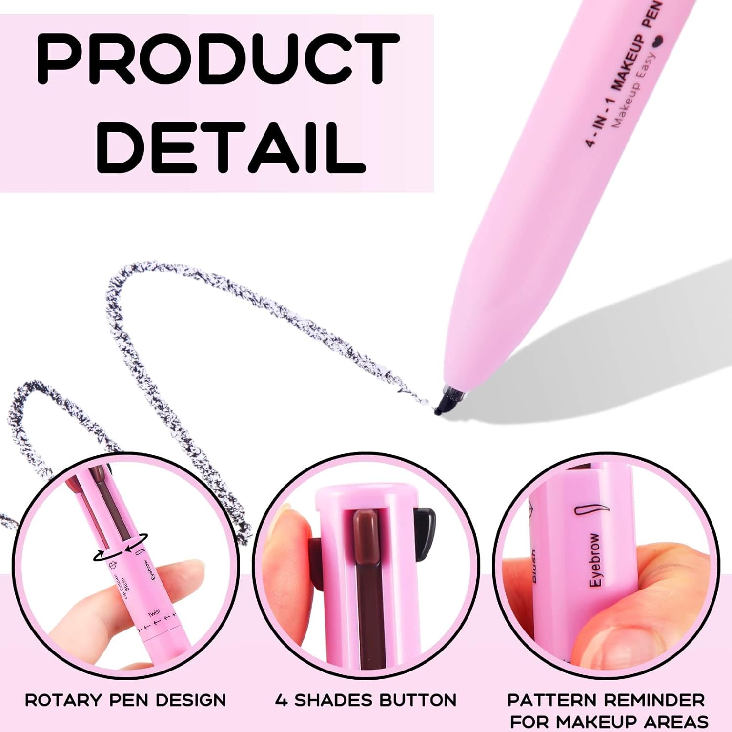 4 in 1 Make Up Pe, Multifunctional Eyebrows Eyeliner Lip Liner Highlighter Makeup Pen, Touch Up 4-in-1 Makeup Pen, Waterproof All In One Makeup Pen Eye Long Lasting