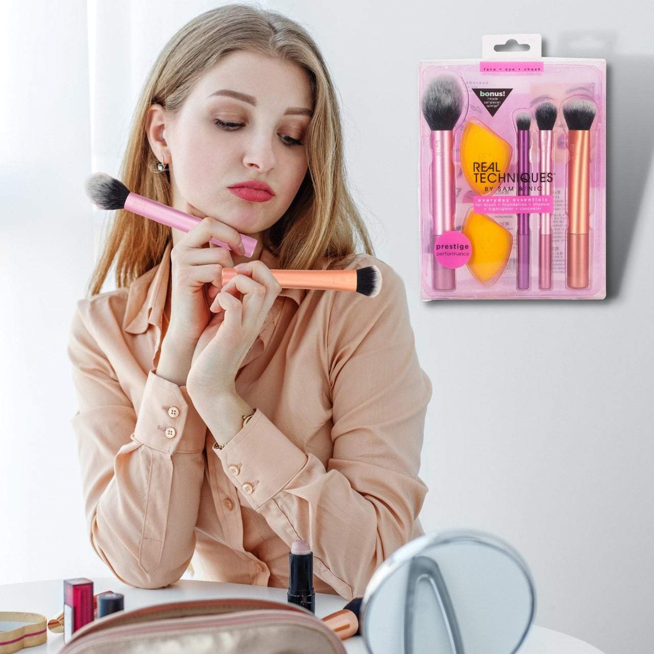 Everyday Essentials Makeup Brush Set with Bonus Miracle Complexion Sponge